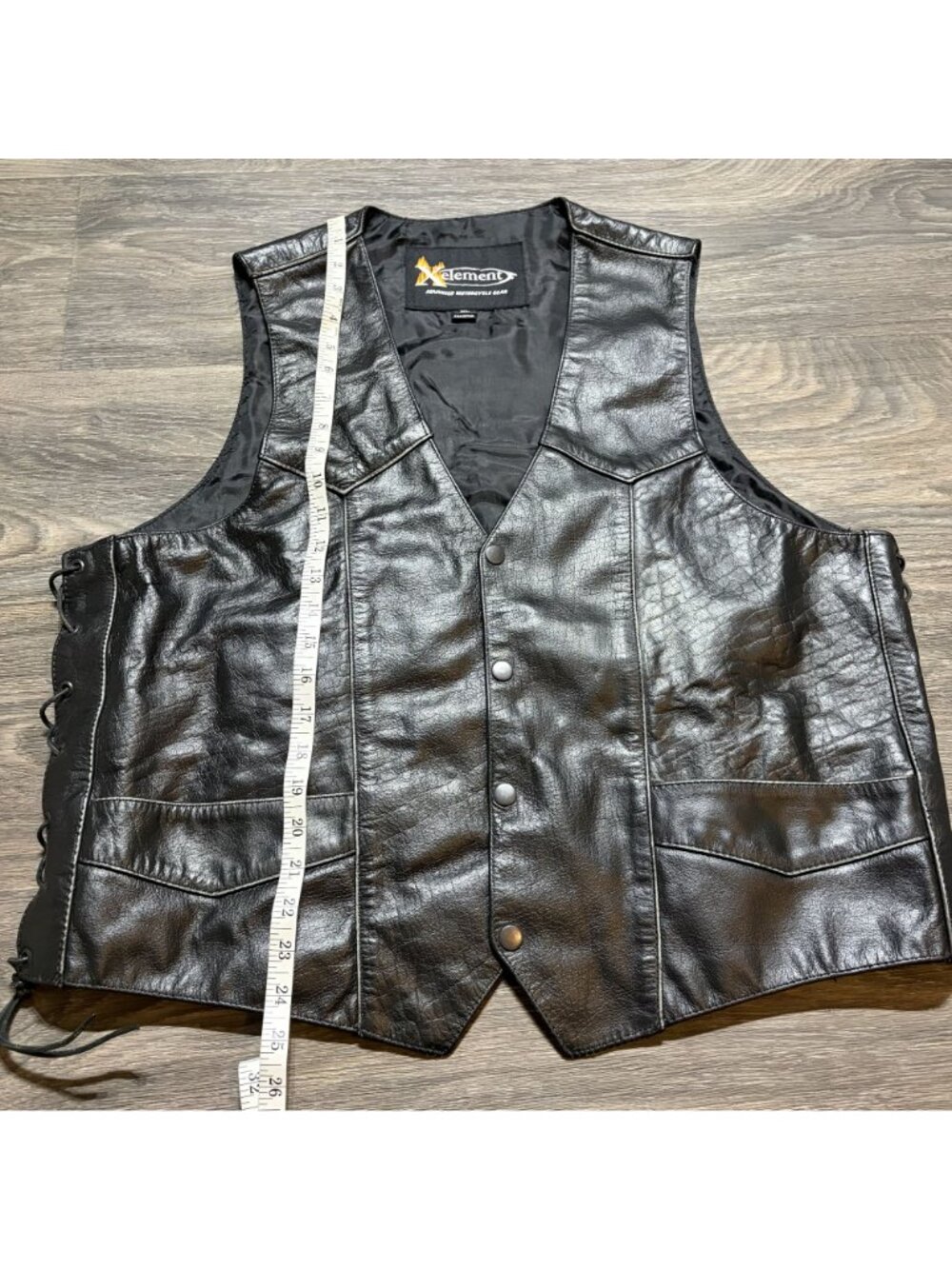 Vintage Xelement Motorcycle Leather Vest Black XL Mayhem Skull Wings Side Laces - Picture 11 of 14